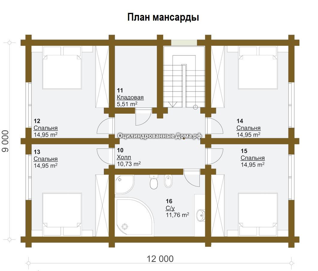 Дом с мансардой из бревна по проекту 